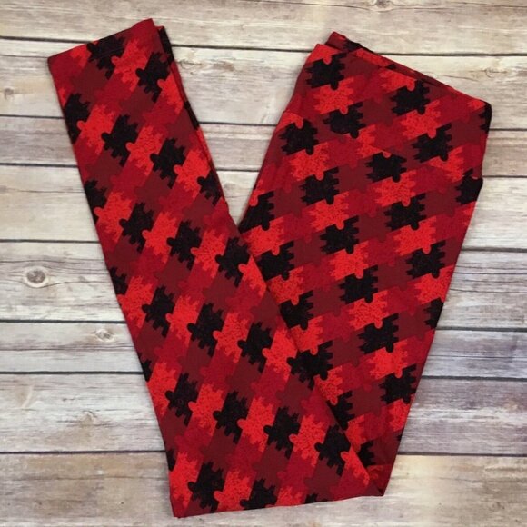 NWT puzzle LulaRoe TC Leggings Womens Puzzle Pieces Red Autism Awareness NEW LLR - Picture 1 of 3